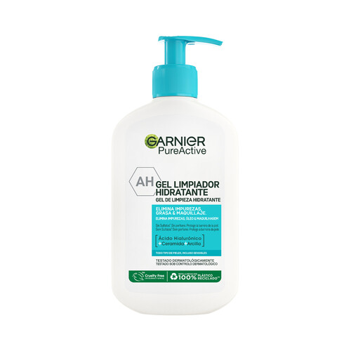 GARNIER Pure active Gel limpiador hidratante para todo tipo de pieles, incluso sensibles 250 ml.