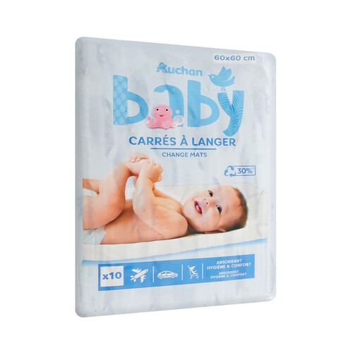 Cambiador desechable de 60 x 60 cm PRODUCTO ALCAMPO Baby 10 uds.