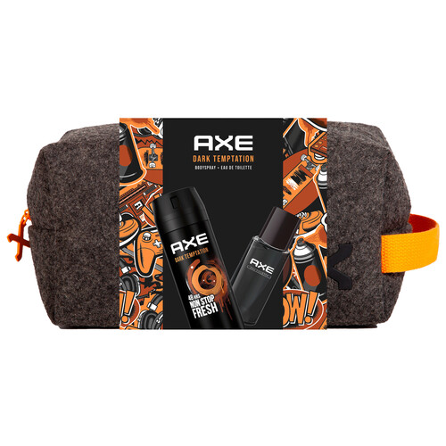 AXE Dark temration Neceser con asa y cierre de cremallera con desodorante y eau de toilette para hombre.