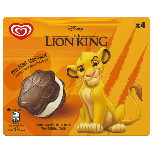 DISNEY Rey León de Frigo Sandwich relleno de vainilla con galletas al cacao 4 x 60 ml.