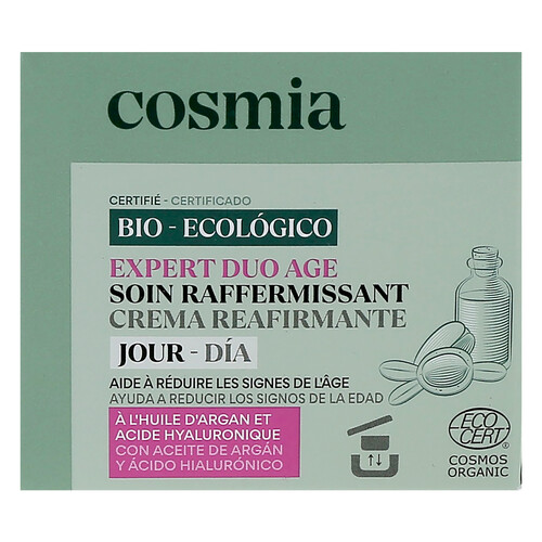 COSMIA Bio expert duo age Crema facial de día con acción reafirmante, con aceite de argán y ácido Hialurónico 50 ml.