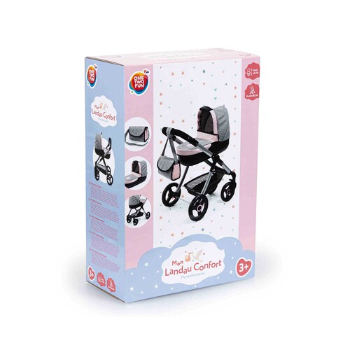 Carro para muñecas bebé con bolso incluido, 63x40x68cm ONE TWO FUN ALCAMPO. +3 años.