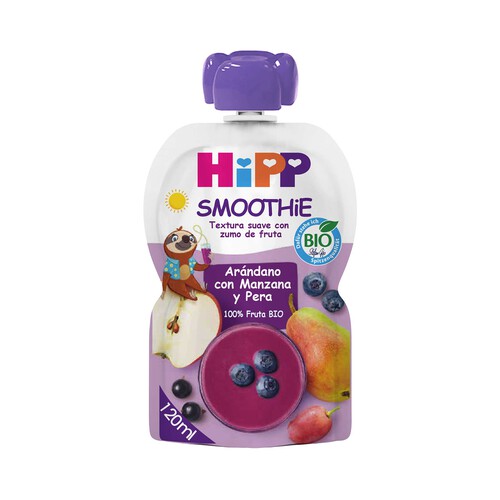 HIPP Bio Bolsita de smoothie de arándanos, con manzana y pera, ecológicas, a partir de 6 meses 120 ml.