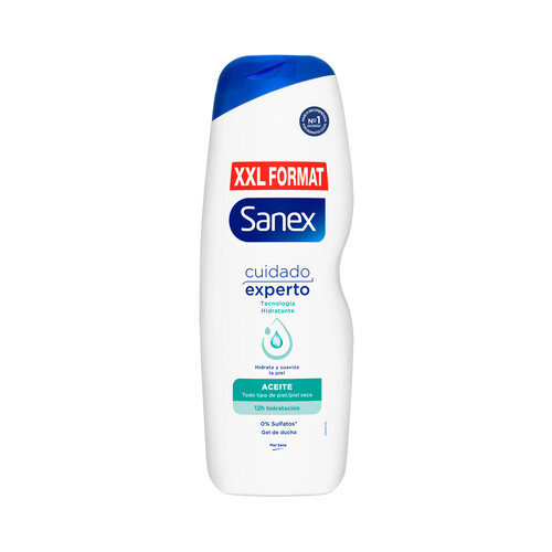 SANEX Cuidado experto aceite Gel hidratante para baño o ducha, para todo tipo de pieles, incluso seca 850 ml.