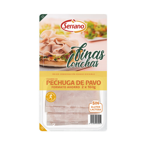 SERRANO Fiambre de pechuga de pavo cortada en finas lonchas SERRANO 2 x 160 g.