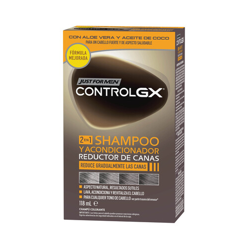 JUST FOR MEN Champú 2 en 1 (champú y acondicionador) reductor de canas JUST FOR MEN Control gx 118 ml.