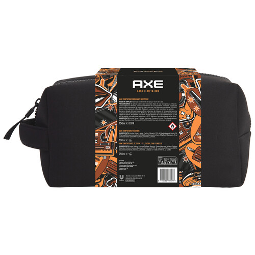 AXE Dark tempration Neceser con cierre de cremallera con productos para la higiene masculina.