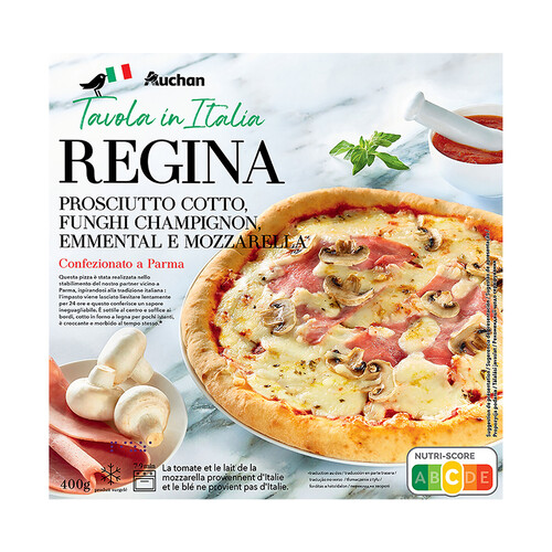 AUCHAN Tavola Italia Pizza cocida en horno de piedra de jamón, champiñón y Emmental Producto Alcampo.