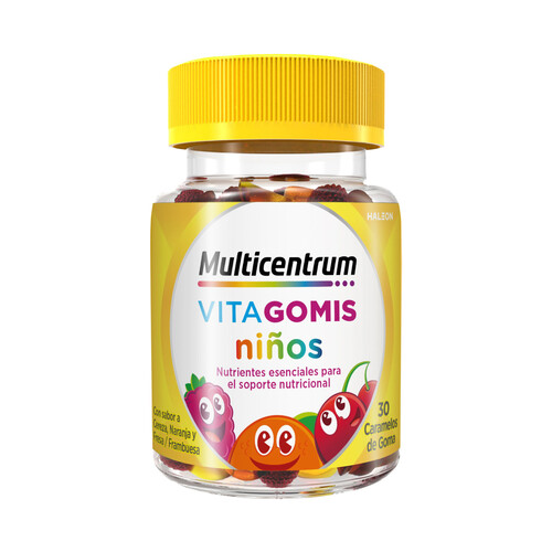 MULTICENTRUM Vitagomis niños Complemento alimenticio multivitamínico para niños en cómodos caramelos de goma sabor frutas 30 uds.