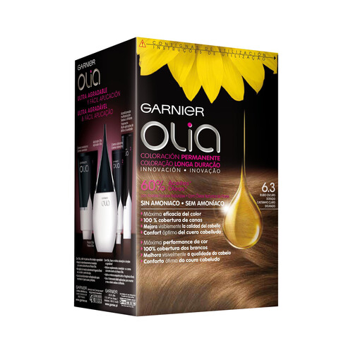 GARNIER Tinte de pelo color rubio oscuro dorado, tono 6.3 GARNIER Olia.