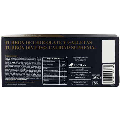 PRODUCTO ALCAMPO Collection Turrón de chocolate y galletas 250 g.