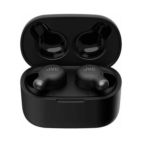 Auriculares Bluetooth tipo intrauditivo JVC HA-A25T con estuche de carga,, color negro.