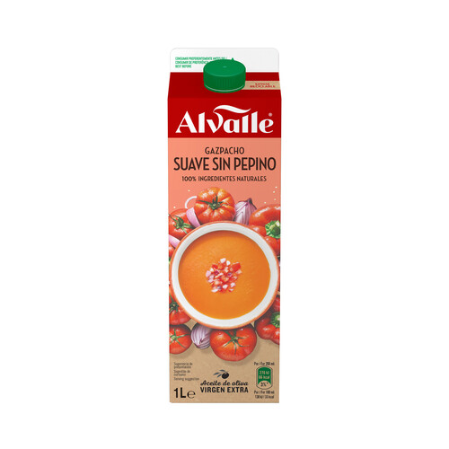 ALVALLE Gazpacho suave sin pepino, elaborado con ingredientes 100% naturales ALVALLE 1 l.