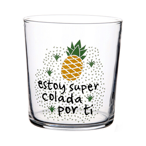 Vaso de vidrio con diseño tropical y frase, 0,36 litros, Tropic QUID.