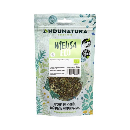 ANDUNATURA Hierbas para infusión de melisa ecológica 20 g.