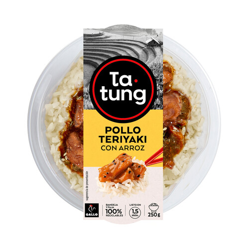 TA-TUNG Pollo teriyaki con arroz, listo para calentar y comer 250 g.