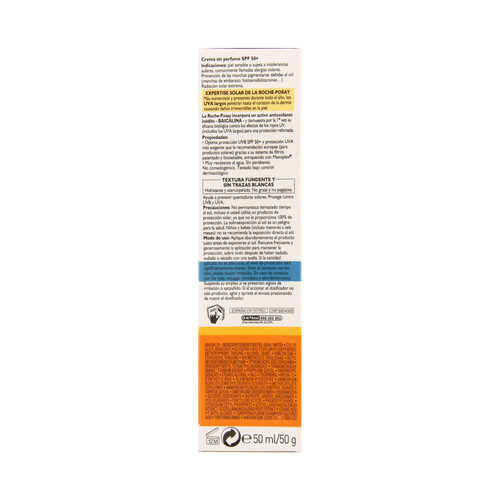 LA ROCHE POSAY Crema solar facial con factor de protección 50 (muy alto) LA ROCHE POSAY Anthelios 50 ml.