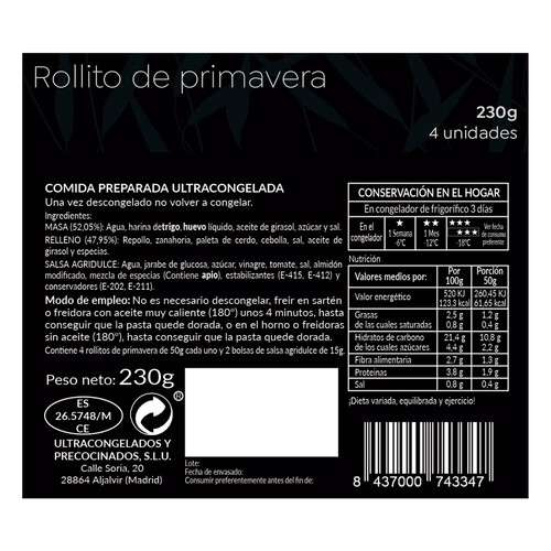 UP Rollitos de primavera congelados 230 g.