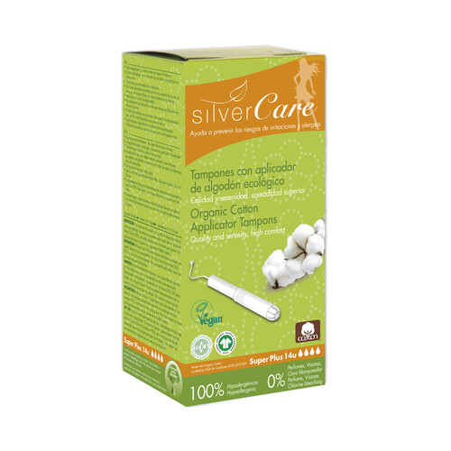 SILVERCARE Tampón de algodón ecológico, super plus con aplicador SILVERCARE 14 uds.