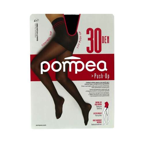 Panty transparente mate con compresión gradual ligera, 30den, POMPEA, color negro, talla S.