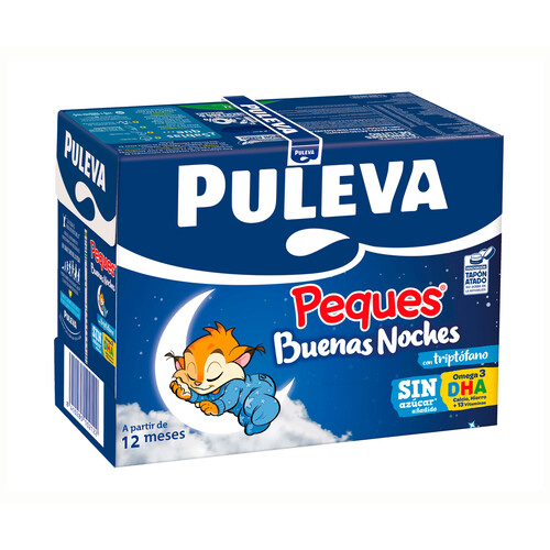 PULEVA Peques buenas noches Leche (3) de crecimiento con triptofano, a partir de 12 meses 6 x 1 l.