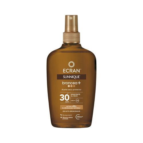 ECRAN Aceite solar seco,con factor protección 30 (alta) ECRAN Sunnique broncea + 200 ml.