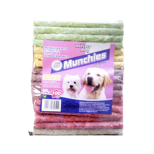 MISTER DOG Mordedores para perros dentales de colores MISTER DOG MUNCHIES 100 uds. 800 g.