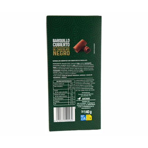 AUCHAN Barquillos cubiertos con chocolate negro 140 g Producto Alcampo