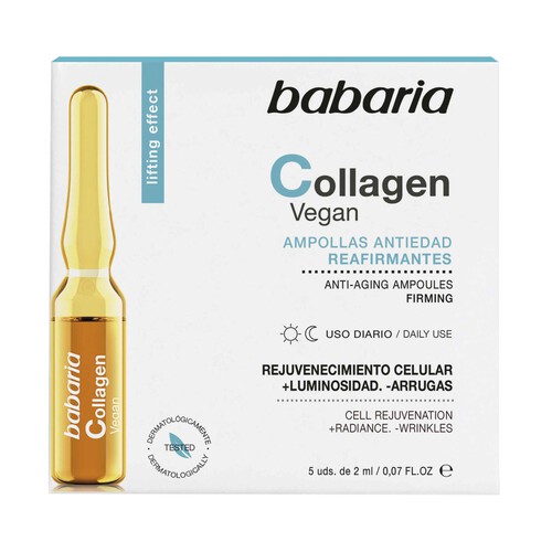 BABARIA Collagen vegan Ampollas reafirmantes y antiedad de uso diario 5 x 2 ml.