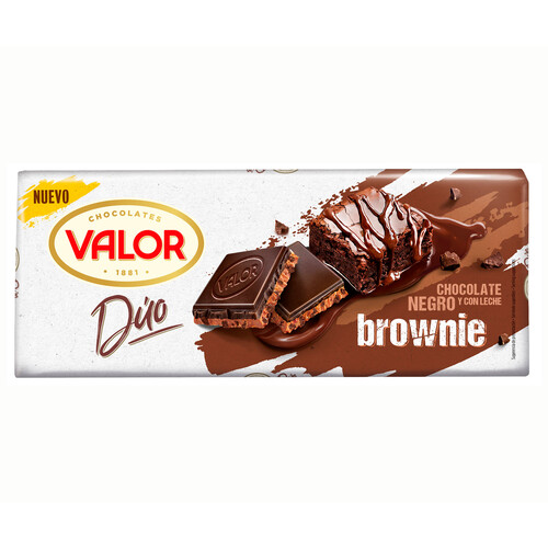 VALOR Duo Chocolate negro (47%) y chocolate con leche con trocitos de brownie tableta 170 g.