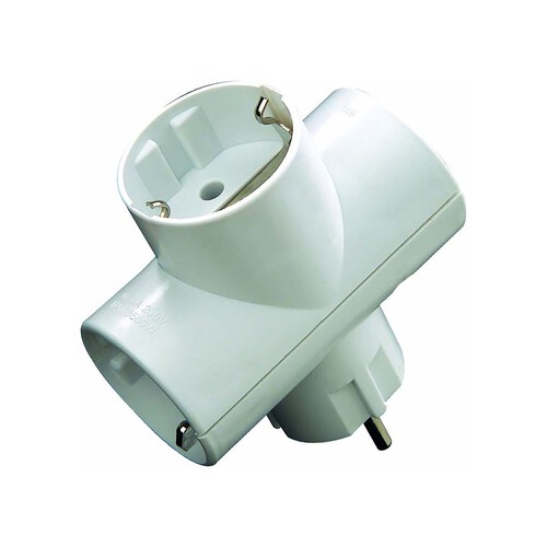 Adaptador triple schuko 16a. 3500w. blanco, EUROBRIC.