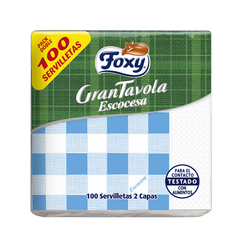 FOXY Servilletas de papel desechables doble capa, 33 x 33 cm. FOXY Gran Tavola Escocesa 100 uds.
