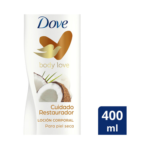 DOVE Loción corporal nutritiva con manteca de karité y fragancia a vainilla, para piel seca DOVE Cuidado envolvente 400 ml.