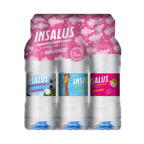 Agua mineral INSALUS KUKUSUMUSU botella de  33 centilitros pack de 6 uds.