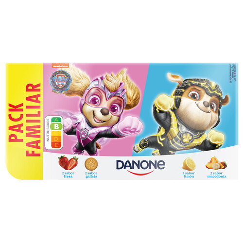 DANONE Yogures de sabores variados (fresa (2), macedonia (2), limón (2) y galleta (2)) 8 x120 g.