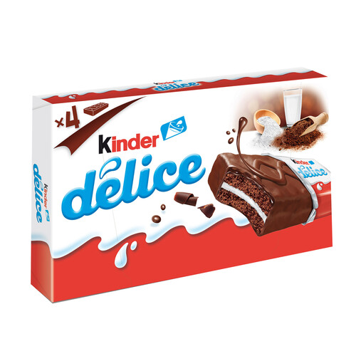 KINDER Bizcochitos de chocolate relleno de crema de leche KINDER DÉLICE pack 4 uds. 156 g.