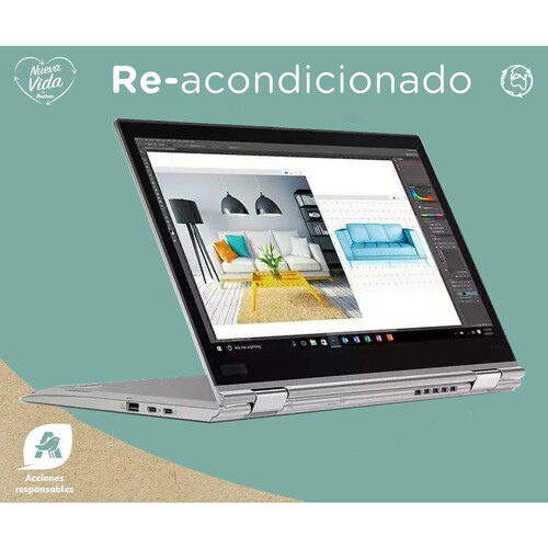 Portátil táctil LENOVO X1 Yoga G3 (REACONDICIONADO), Intel Core i5-8250U, 8GB Ram, 256GB SSD, pantalla 14.