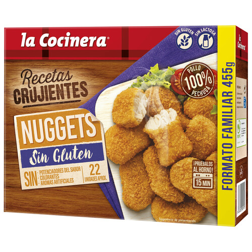 LA COCINERA Nuggets de pollo (pechuga de pollo rebozada) elaborados sin gluten Recetas crujientes 455 g.