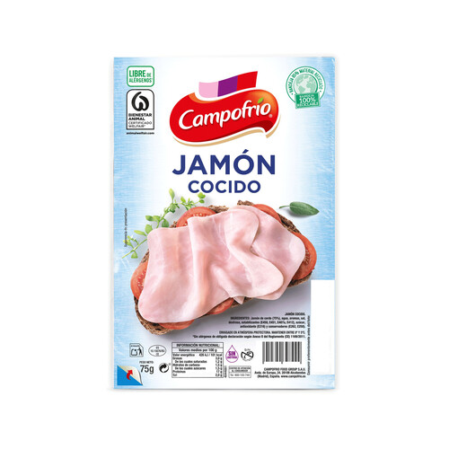 CAMPOFRÍO Jamón cocido cortado en lonchas 75 g.