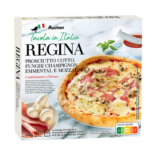 AUCHAN Tavola Italia Pizza cocida en horno de piedra de jamón, champiñón y Emmental Producto Alcampo.