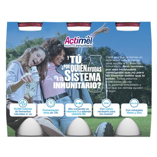 ACTIMEL Leche fermentada con Lcasei y con granada, arándanos y extracto de Maca de Danone 6 x 100 g.