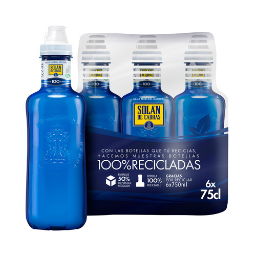 SOLAN DE CABRAS Agua mineral, tapón sport  botella de 75 cl. pack de 6 uds.