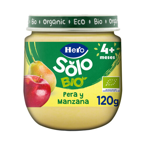 HERO Solo bio Tarrito de fruta (pera y manzana), ecológica, a partir de 4 meses 120 g.