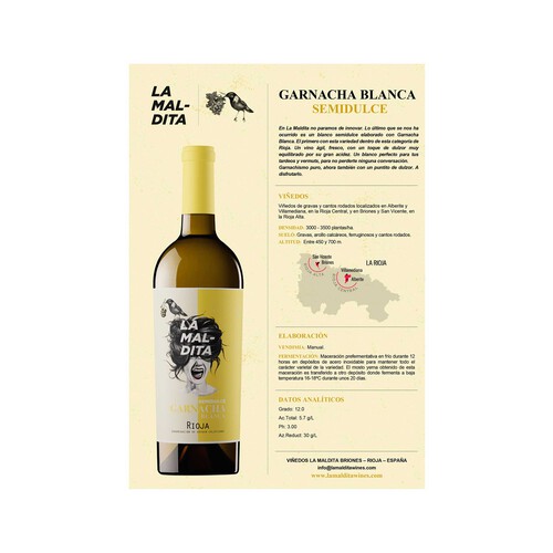 LA MALDITA Vino blanco semidulce con D.O.Ca. Rioja botella 75 cl.