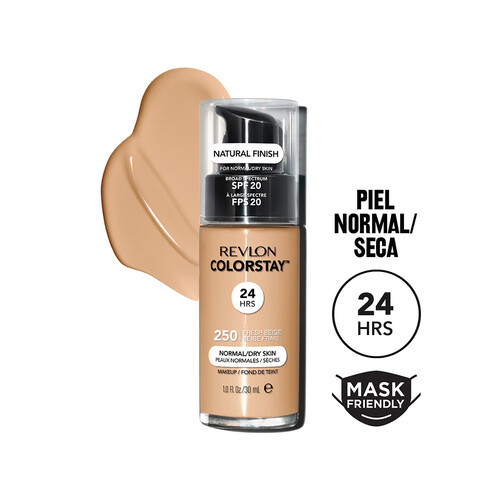 REVLON Colorstay Tono 250 Fresh beige Base de maquillaje líquida y de larga duración, para pieles normales a secas.