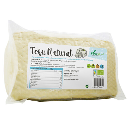 SORIA NATURAL Bio Tofu natural sin gluten, apto para veganos 1 kg.