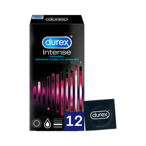 DUREX Preservativos lubricados con puntos, estrías y gel estimulante DUREX Intense orgasmic 12 uds.