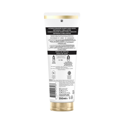 PANTENE Pro-v rizos definidos Acondicionador con provitamina B5, para rizos rebeldes y encrespados 350 ml. 