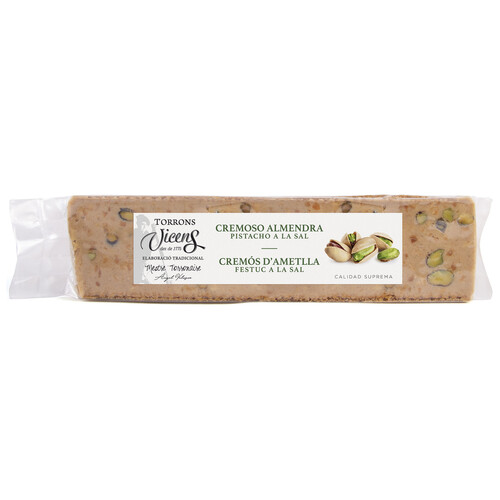 VICENS Turrón cremoso de almendra con pistacho a la sal 300 g.