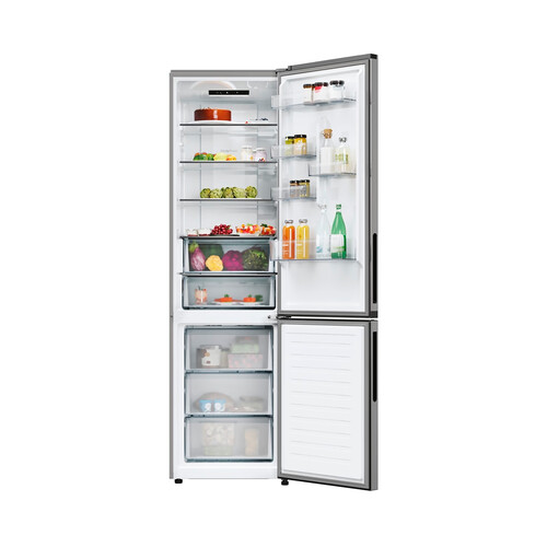 Frigorífico combi 205cm CANDY CNCQ2T620EX, Inox, NO FROST, clasificación energética: E, H: 205cm, A: 59,5cm, F: 66,7cm, capacidad total: 409L.